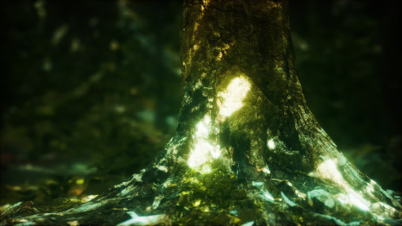 árboles viejos con liquen y musgo en el bosque verde