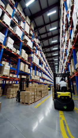 warehouse interior with forklift and workers