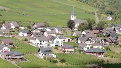 Pintoresco-Pueblo-Europeo-En-La-Región-Vinícola-De-Mosel-En-Un-Día-Soleado,-Plano-Medio