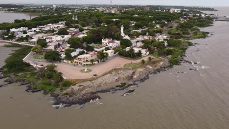 aerial view of historic town of colonia del sacramento during daytime at coastline of uruguay