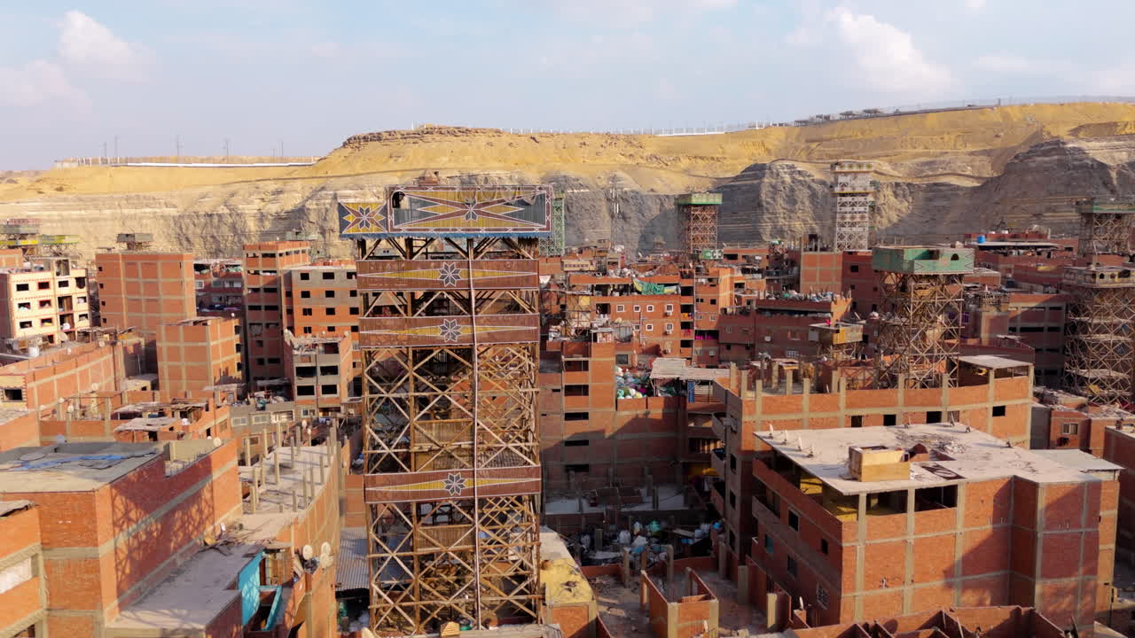 View of collection trucks in Cairo garbage area