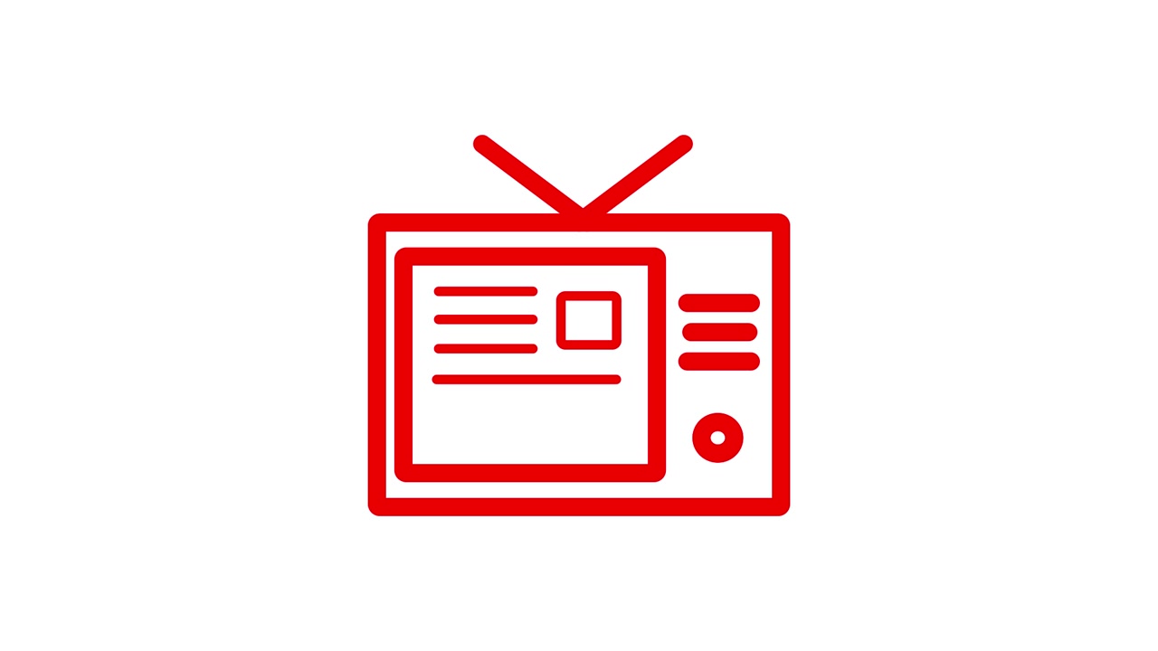 Animated Red Outline TV Icon Showing News Graphic