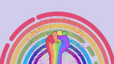 rainbow-colored fist with radiating lines and arcs, pride celebration animation