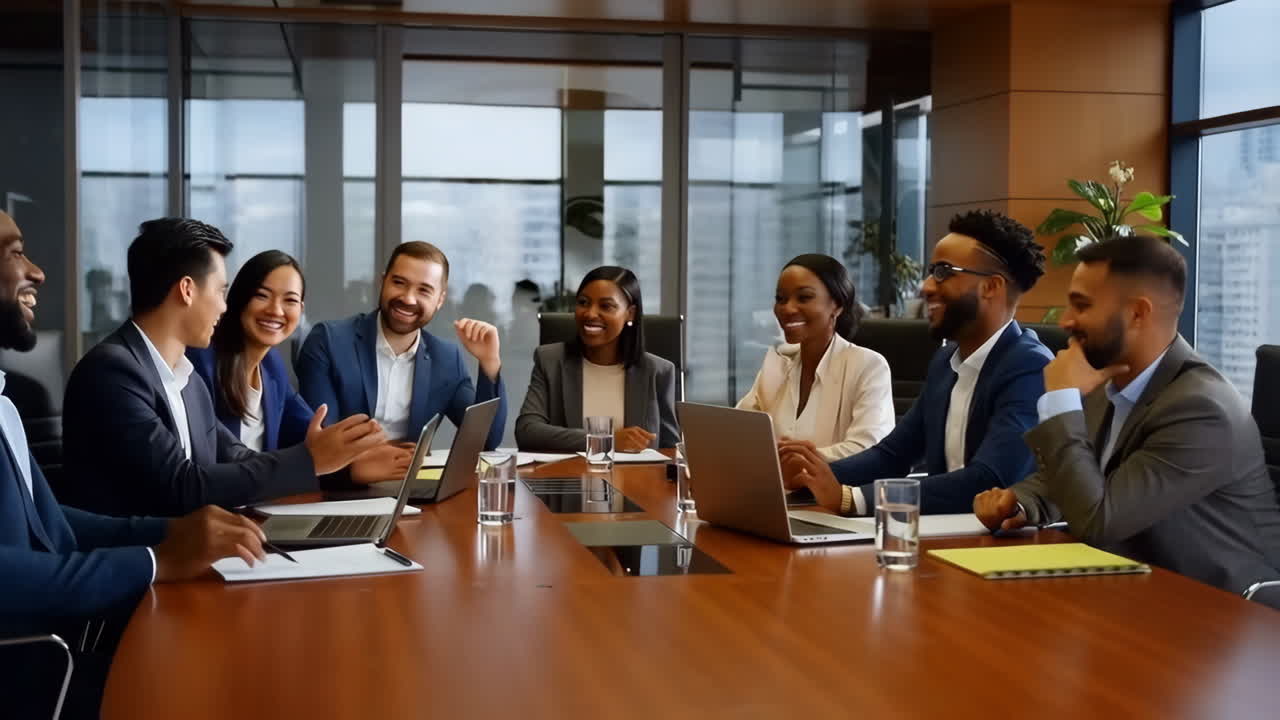 Diverse Business Professionals Collaborating in a Modern Boardroom Meeting