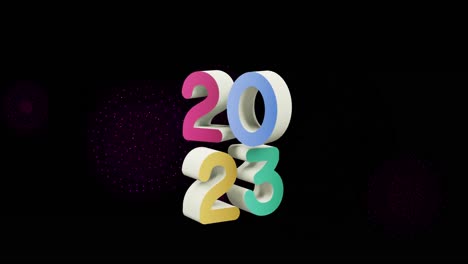 animation of 2023 text over shapes moving