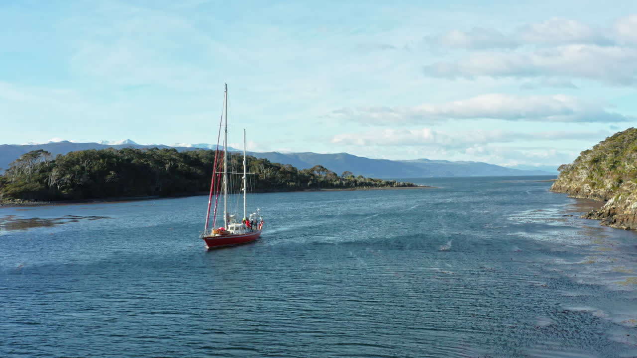 Sailing Around Cape Horn On The Southernmost Tip Of South America. Aerial Drone Shot