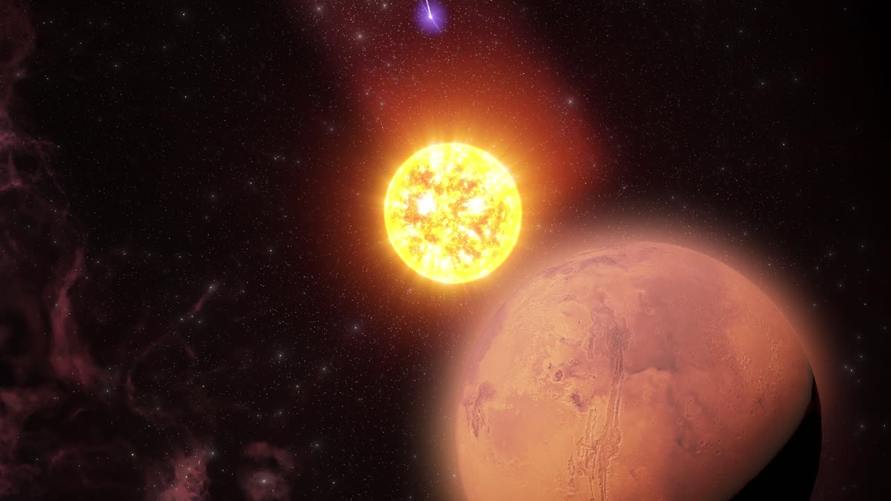 солнце и марс в космосе