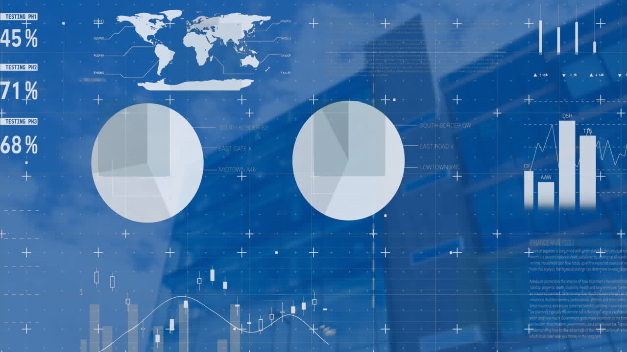 높은 건물의 낮은 각도 시야에 대한 통계 데이터 처리의 애니메이션