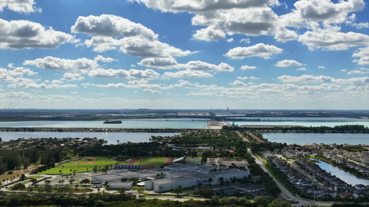 Panning drone shot revealing the skyline of Miami Florida