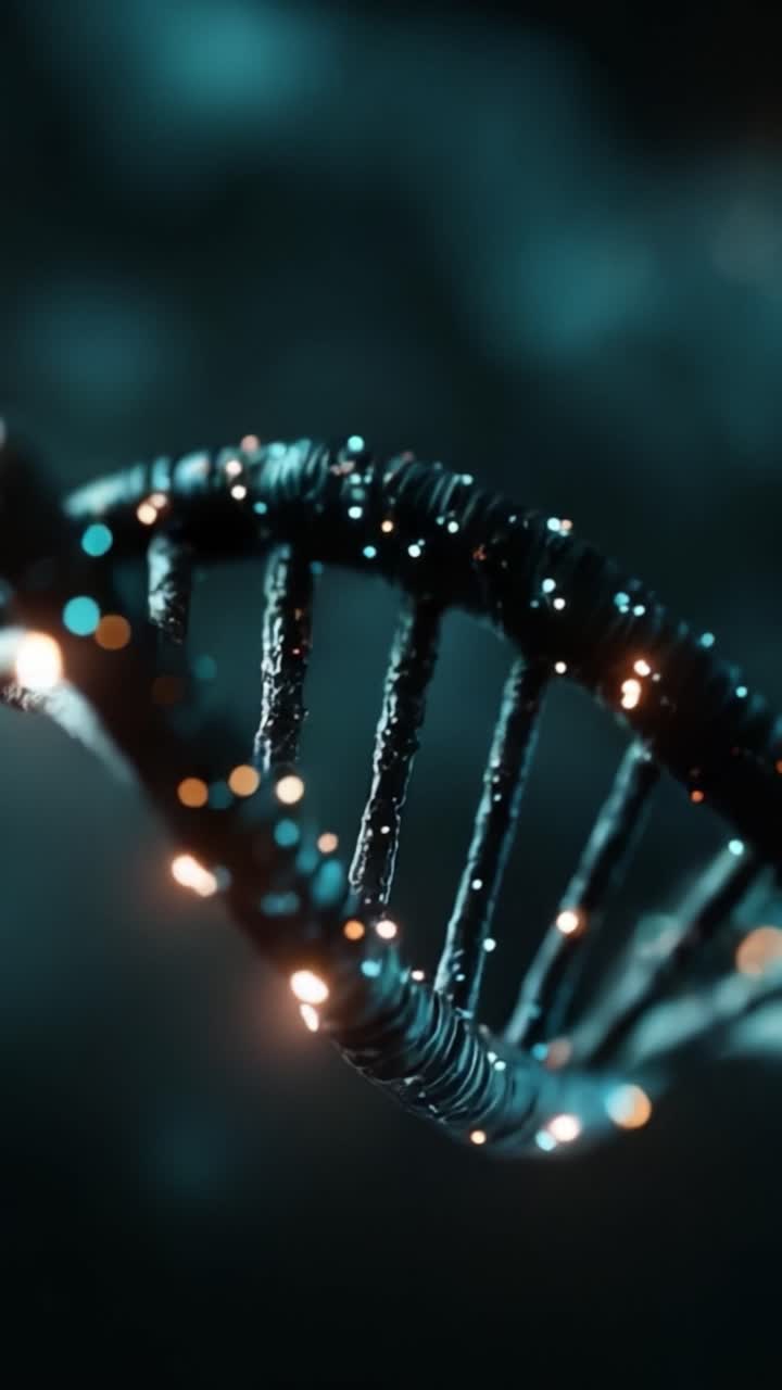 Un'esplorazione intricata della struttura del DNA che evidenzia le complessità della composizione genetica e della biologia molecolare in una straordinaria rappresentazione visiva.