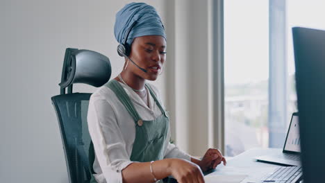 call center, woman and happy crm