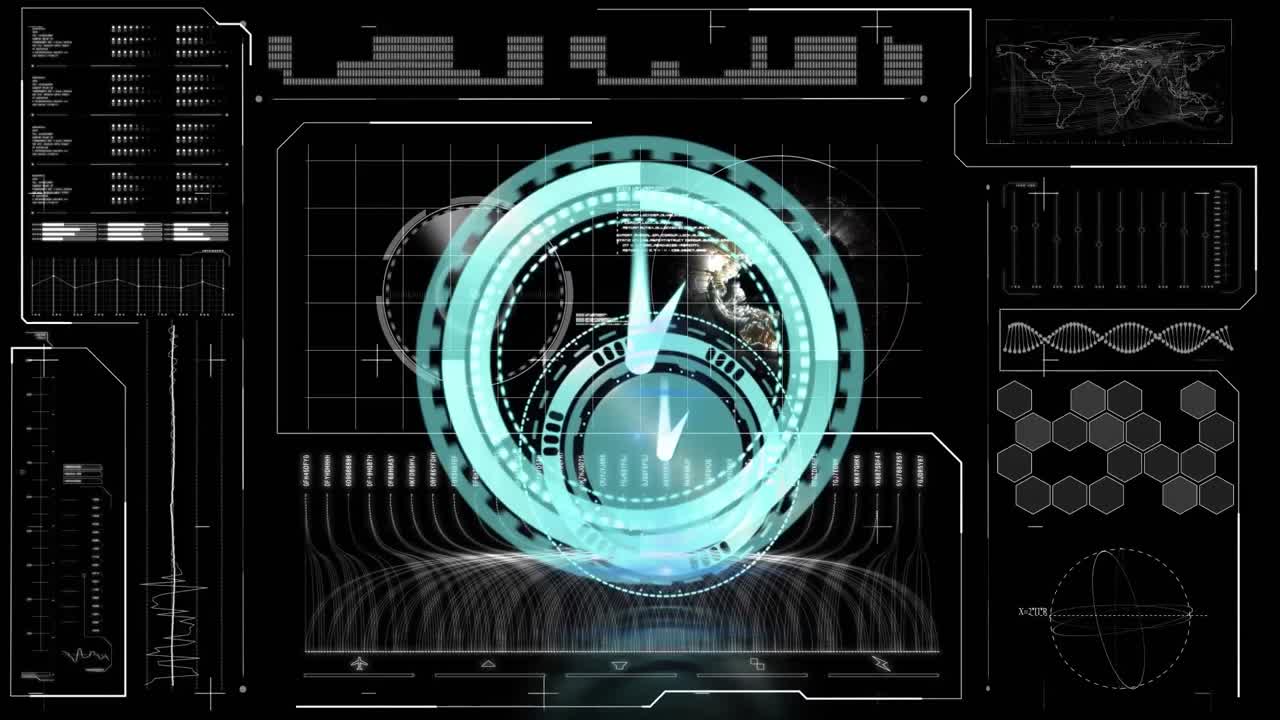 Animation of clocks over data processing on screen