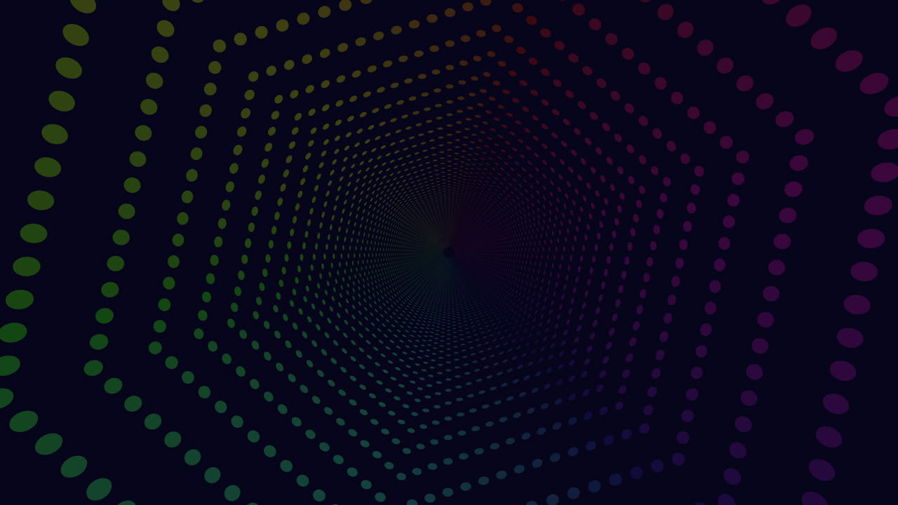 Esagoni e punti al neon colorati su sfondo scuro