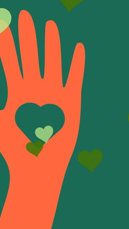 animation of hearts and hand over green background