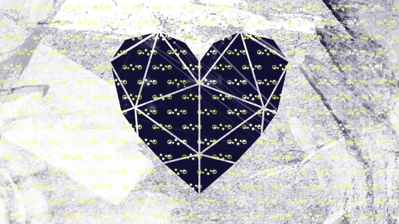 Digitální geometrický tvar srdce s prvky vizualizace dat