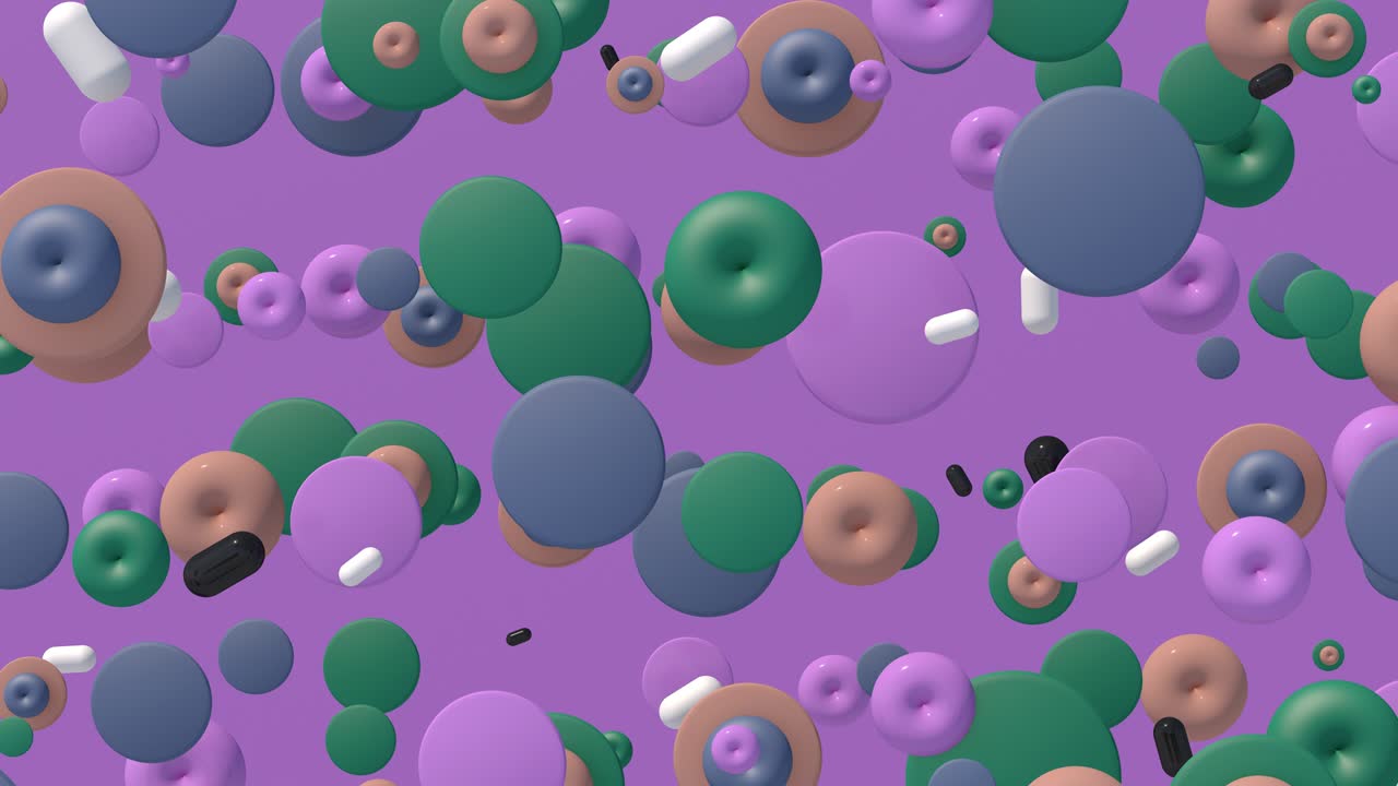 grupo de coloridas formas geométricas morphing, fondo púrpura. animación abstracta, renderizado en 3d.