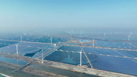 aerial view large industrial solar panels farm generating power clean energy of green renewable energy video