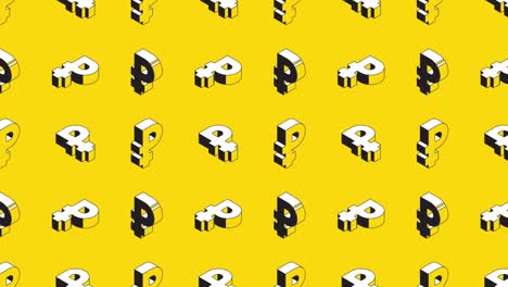 símbolos isométricos del rublo ruso en un patrón animado sobre un fondo amarillo. patrón animado de bucle sin costuras para la ilustración financiera