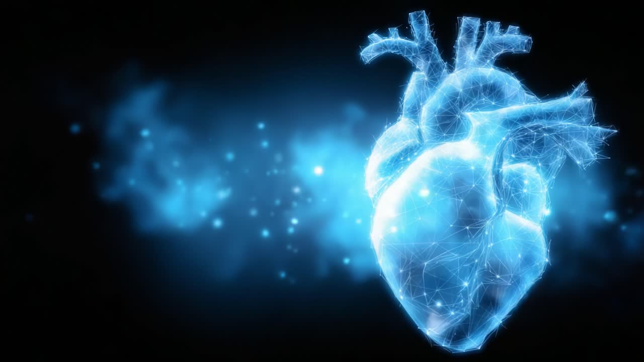 A Stunning Visual Representation of a Heart in Vibrant Blue, Highlighting the Intricacies of Its Structure and the Essence of Life Through Abstract Design