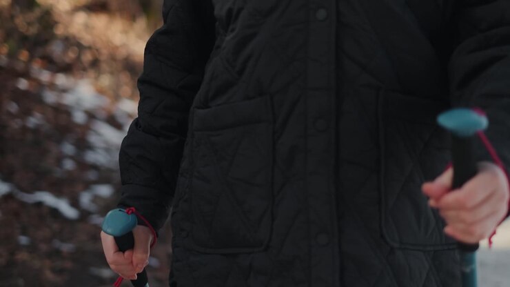 Hiking in winter with trekking poles