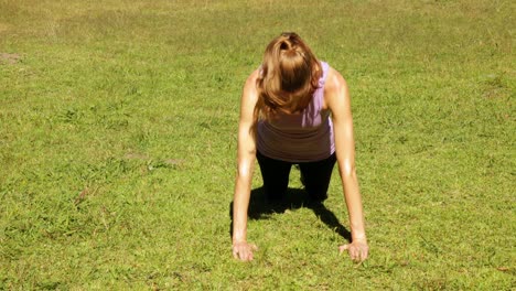 mujer haciendo flexiones en el parque