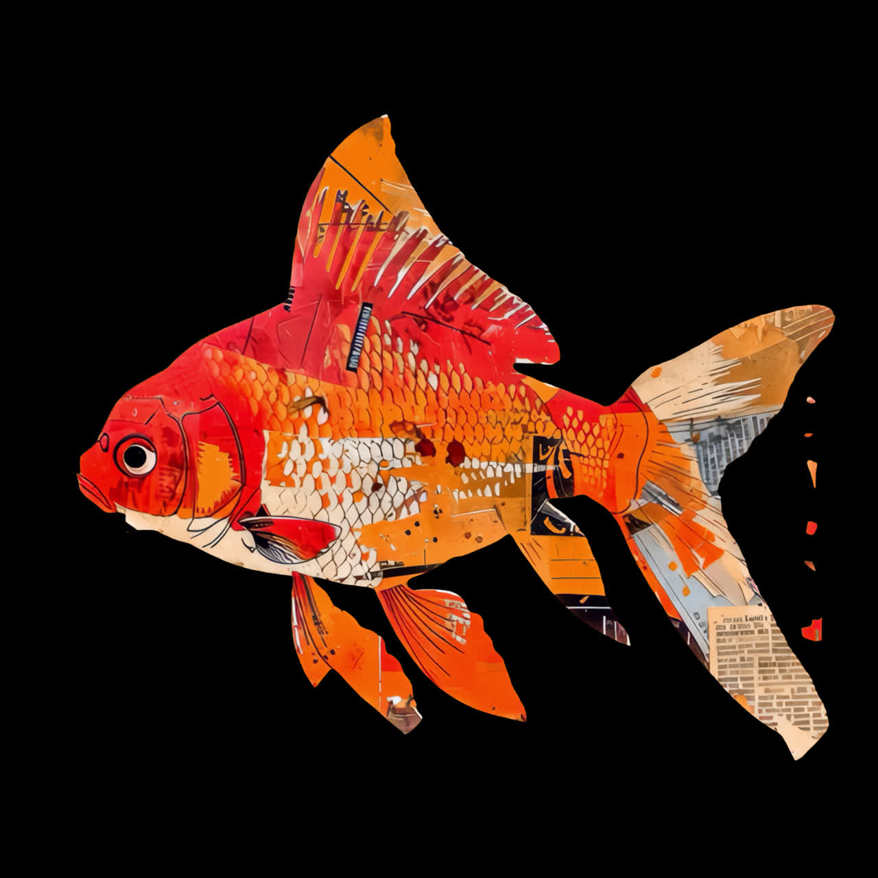 Colorful abstract fish animation isolated asset, transparent 4K video, alpha channel, ProRes 4444