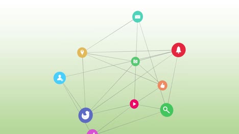 animación de una red de iconos digitales contra un fondo de gradiente verde