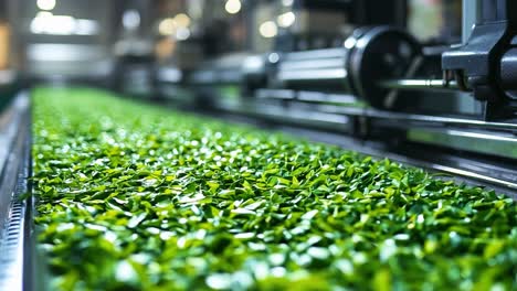 tea leaves being processed in a factory