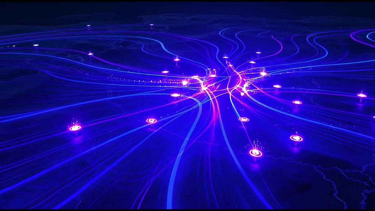 Abstract Digital Network Connections with Glowing Data Flow