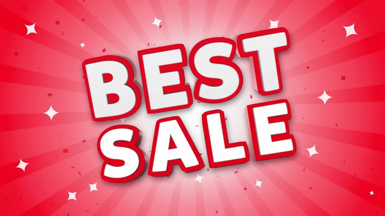 Best sale 3d text on red sparkling falling confetti background ad promotion discount offer sale loop