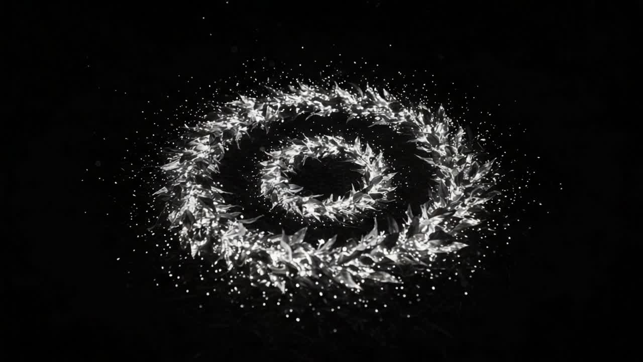 A Mesmerizing Spiral of Light: Dynamic Transition of a Whirling Glowing Wreath Creating an Enchanting Visual Experience in Contrast with the Dark Background