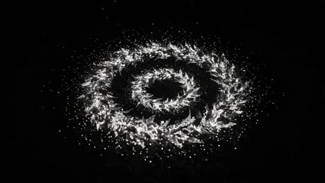 a mesmerizing spiral of light: dynamic transition of a whirling glowing wreath creating an enchanting visual experience in contrast with the dark background
