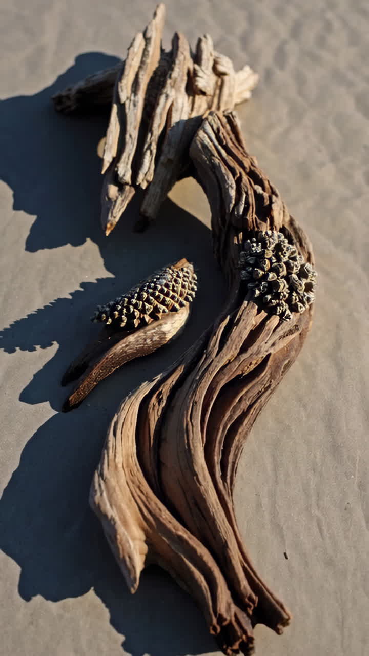 Driftwood with Barnacles on Sand