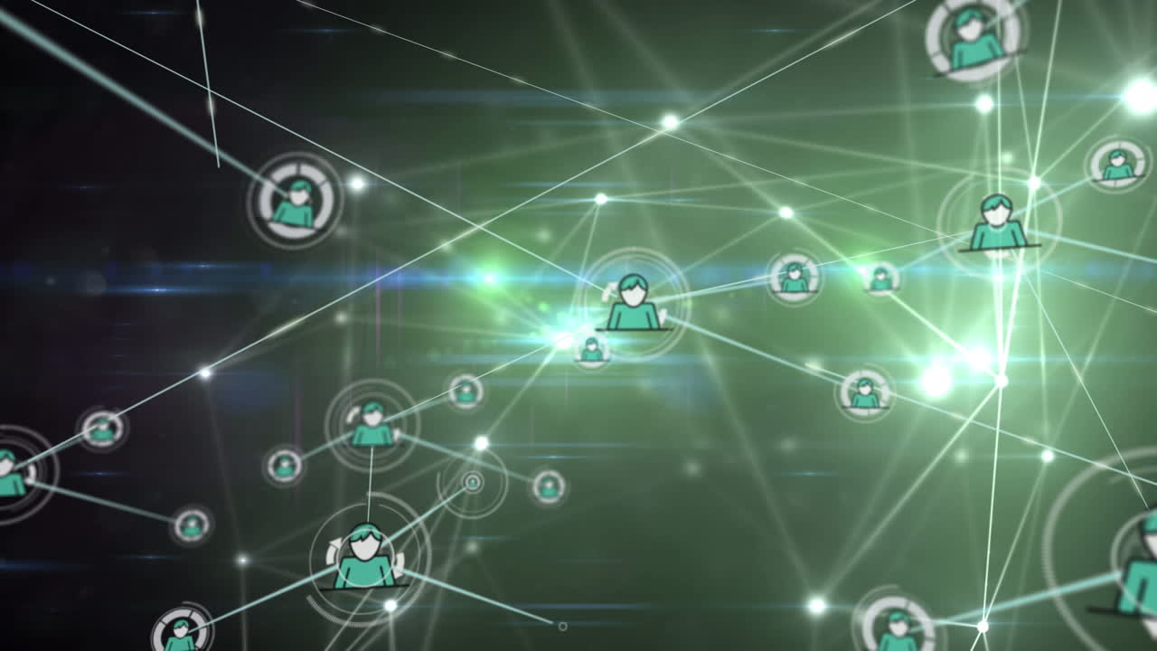 어두운 배경에 장갑 조명 위에 아이콘으로 연결 네트워크의 애니메이션