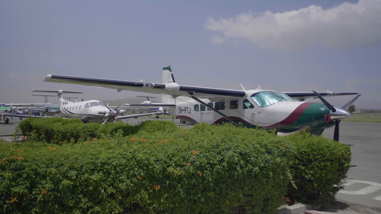 Small taxi airplanes parked at Arusha airport, Tanzania.