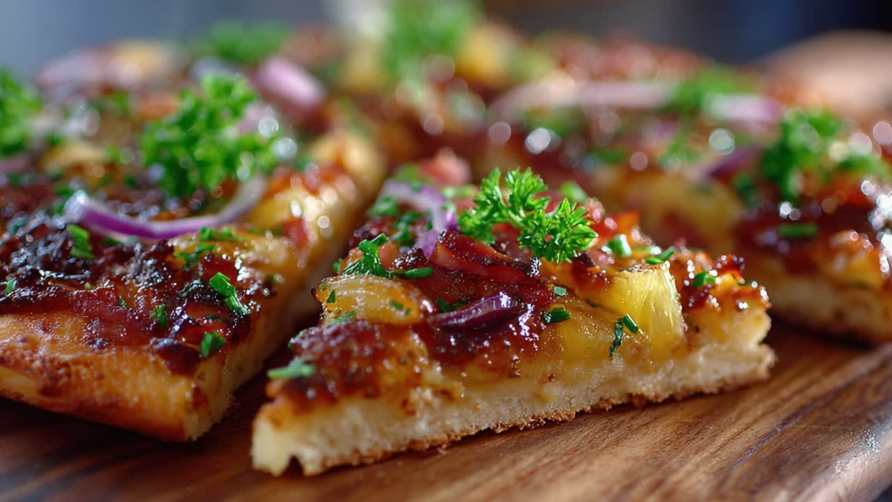 Mouthwatering Pizza Slices Topped with Savory Ingredients and Fresh Herbs, Showcasing a Deliciously Glazed Crust That Will Tempt Anyone's Taste Buds