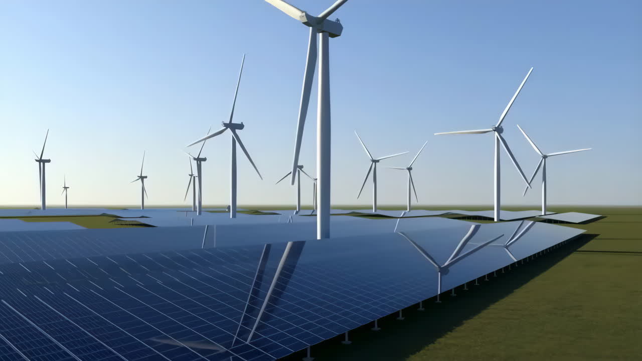Wind Turbines and Solar Panels in a Renewable Energy Landscape