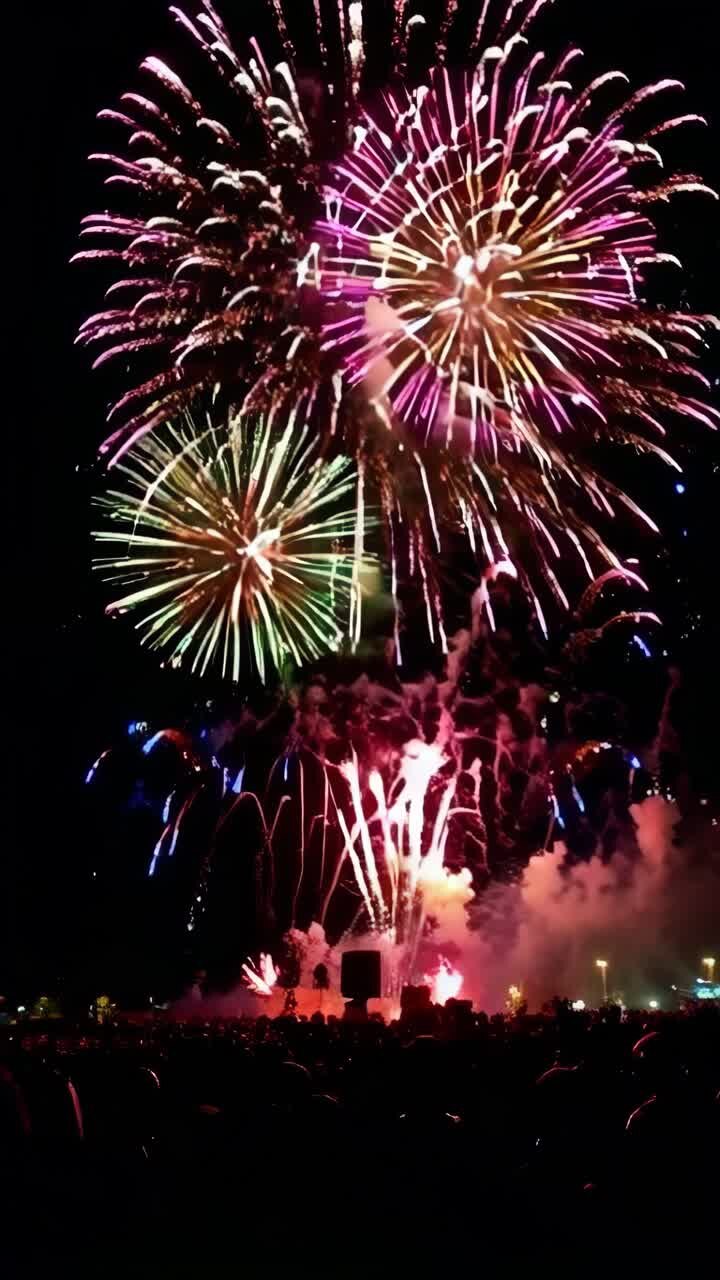 A dazzling display of vibrant fireworks lighting up the night sky in celebration of the New Year