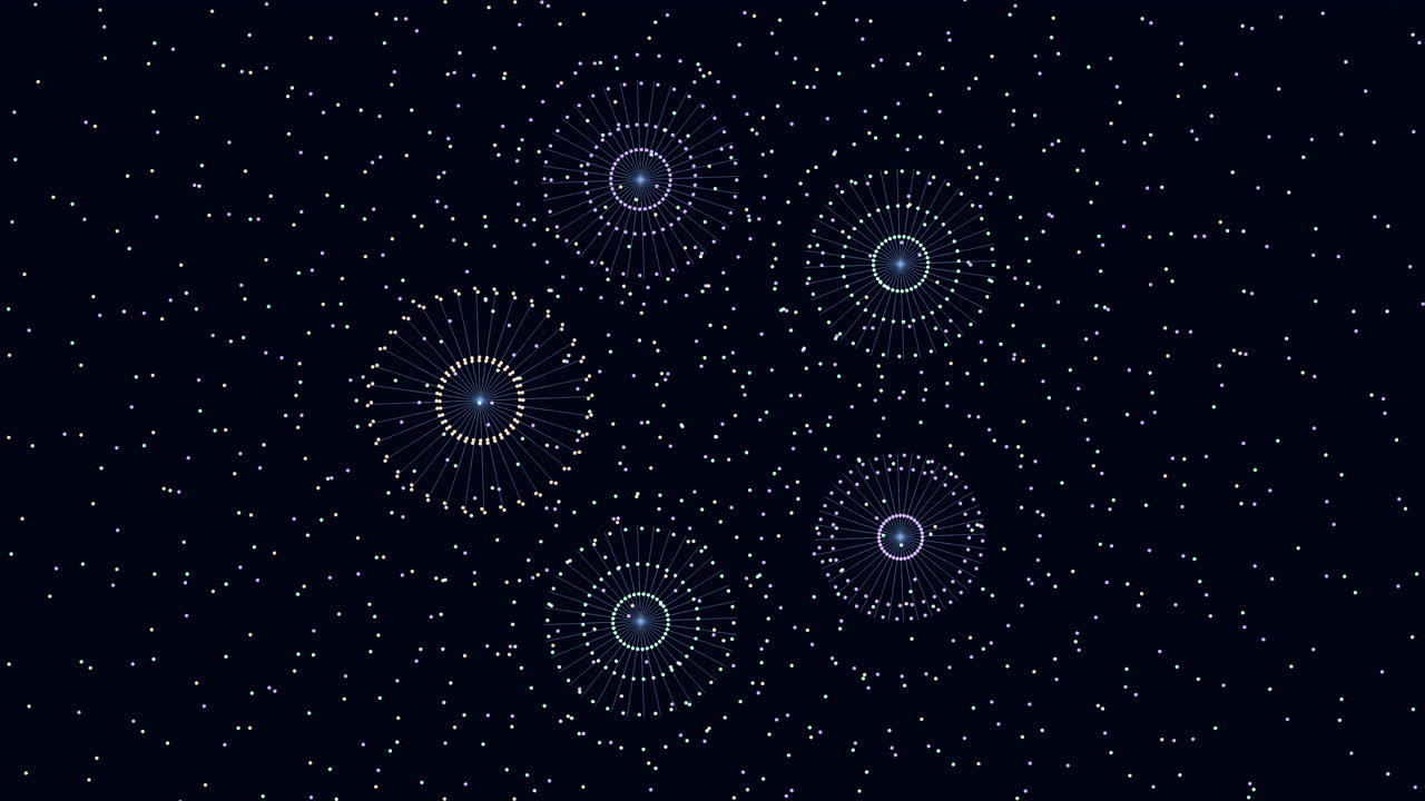 fantasía de esferas de arco iris con destellos de neón en la galaxia oscura