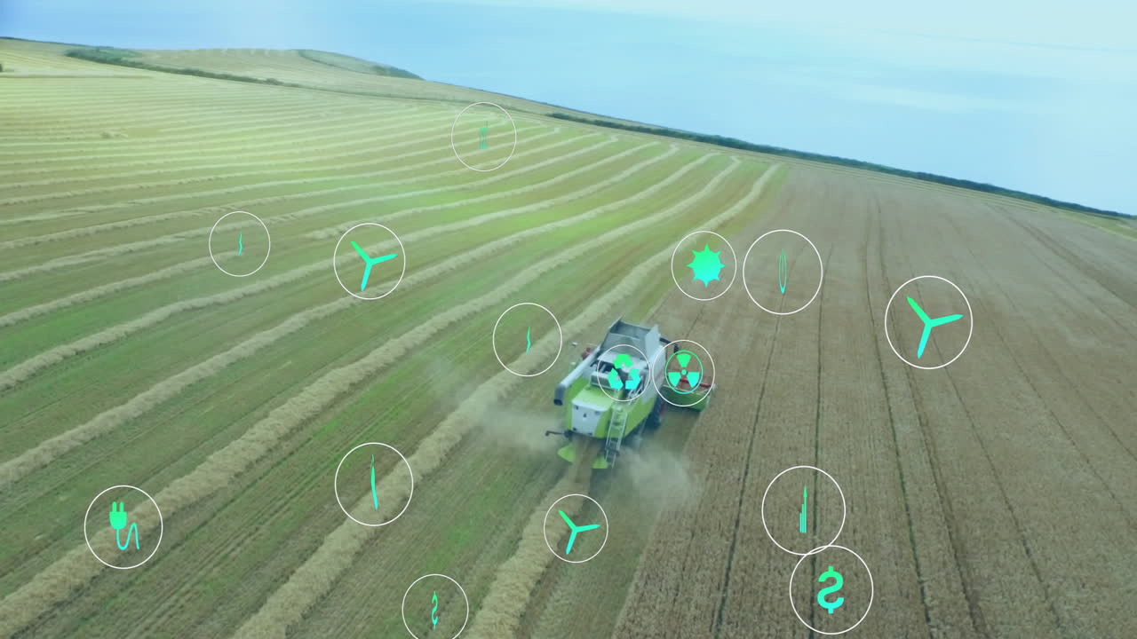 재생 가능한 에너지 아이콘 애니메이션으로 에서 일하는 농업 기계