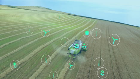 maquinaria agrícola que trabaja en el campo con iconos de energía renovable animación