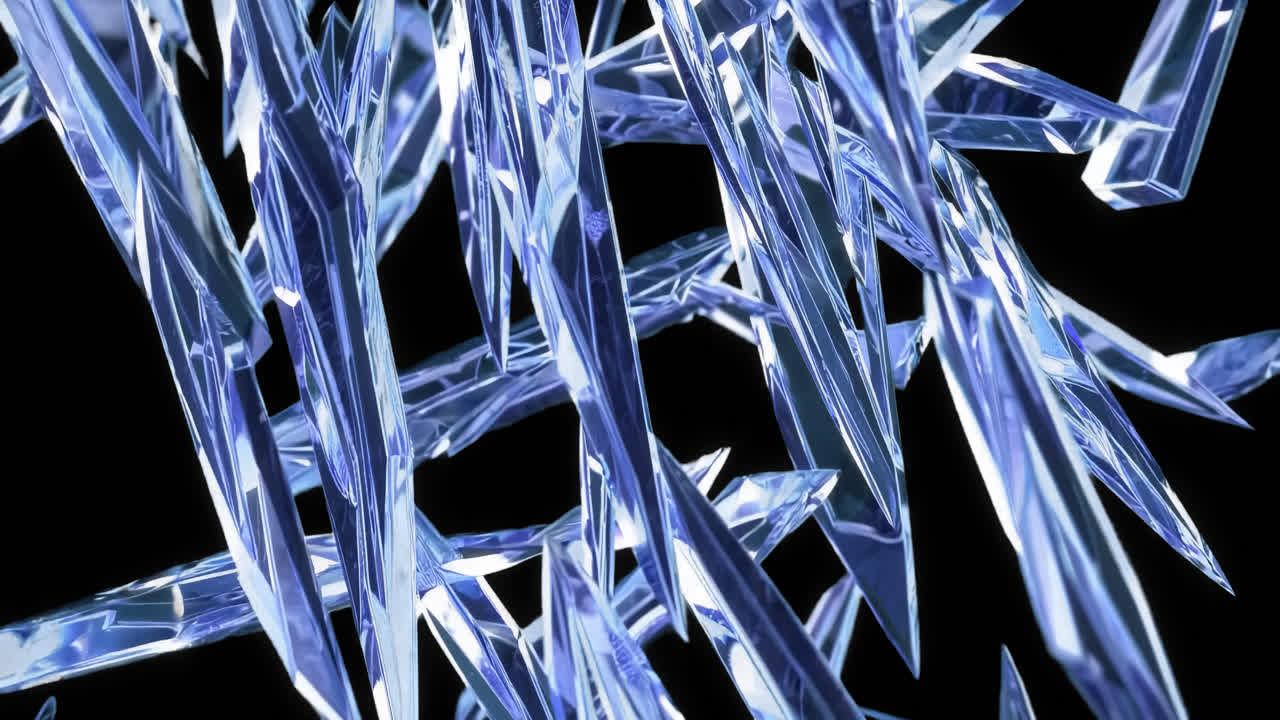 Sharp translucent crystal shards abstract animated overlay, transparent 4K video, alpha channel