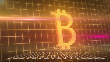 bitcoin symbol over binary coding against grid lines