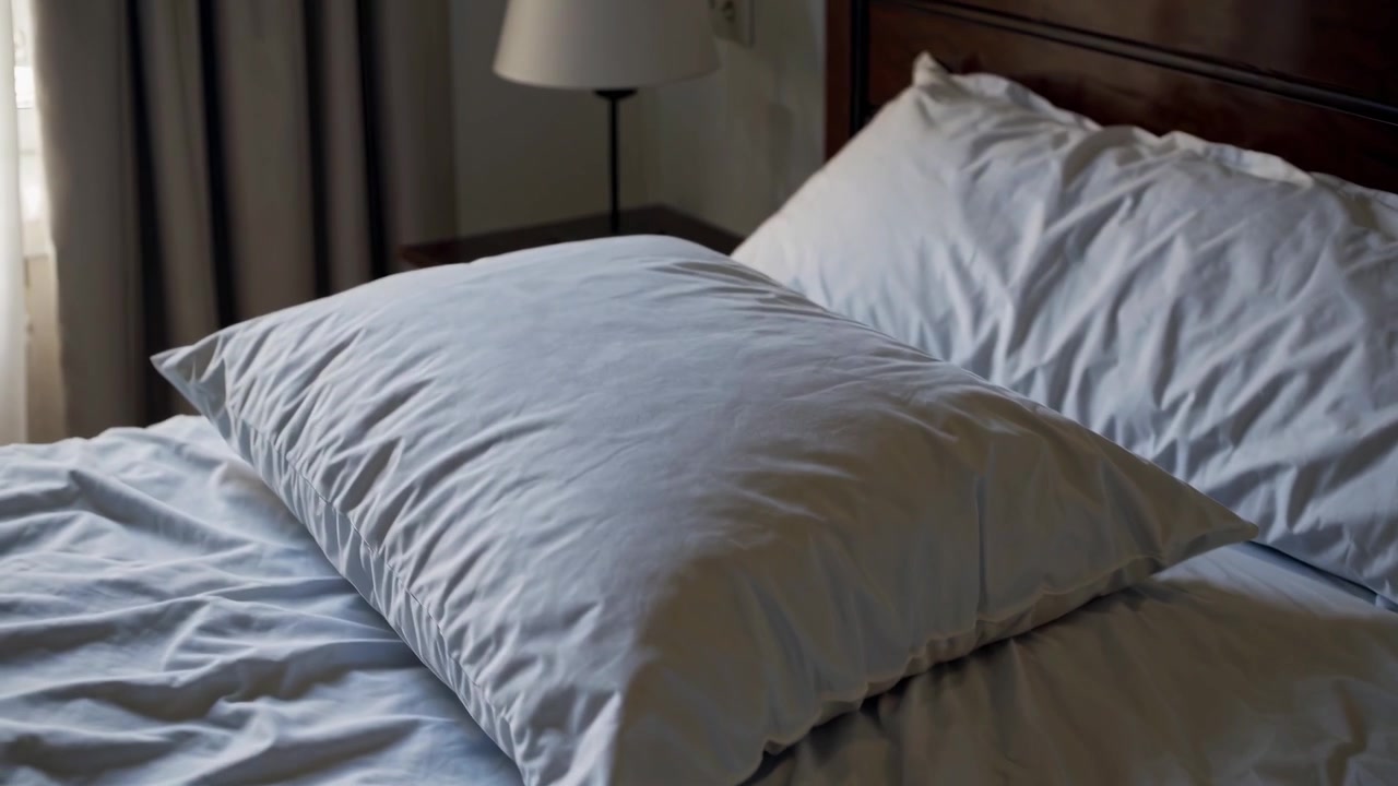 Empty Bed With White Linens in a Quiet Bedroom