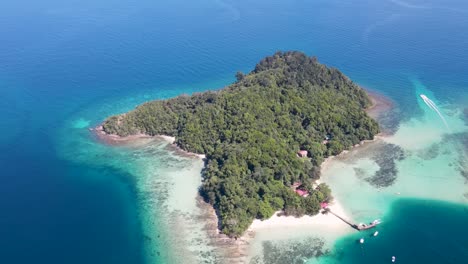 aerial overhead view of sapi island on clear sunny day