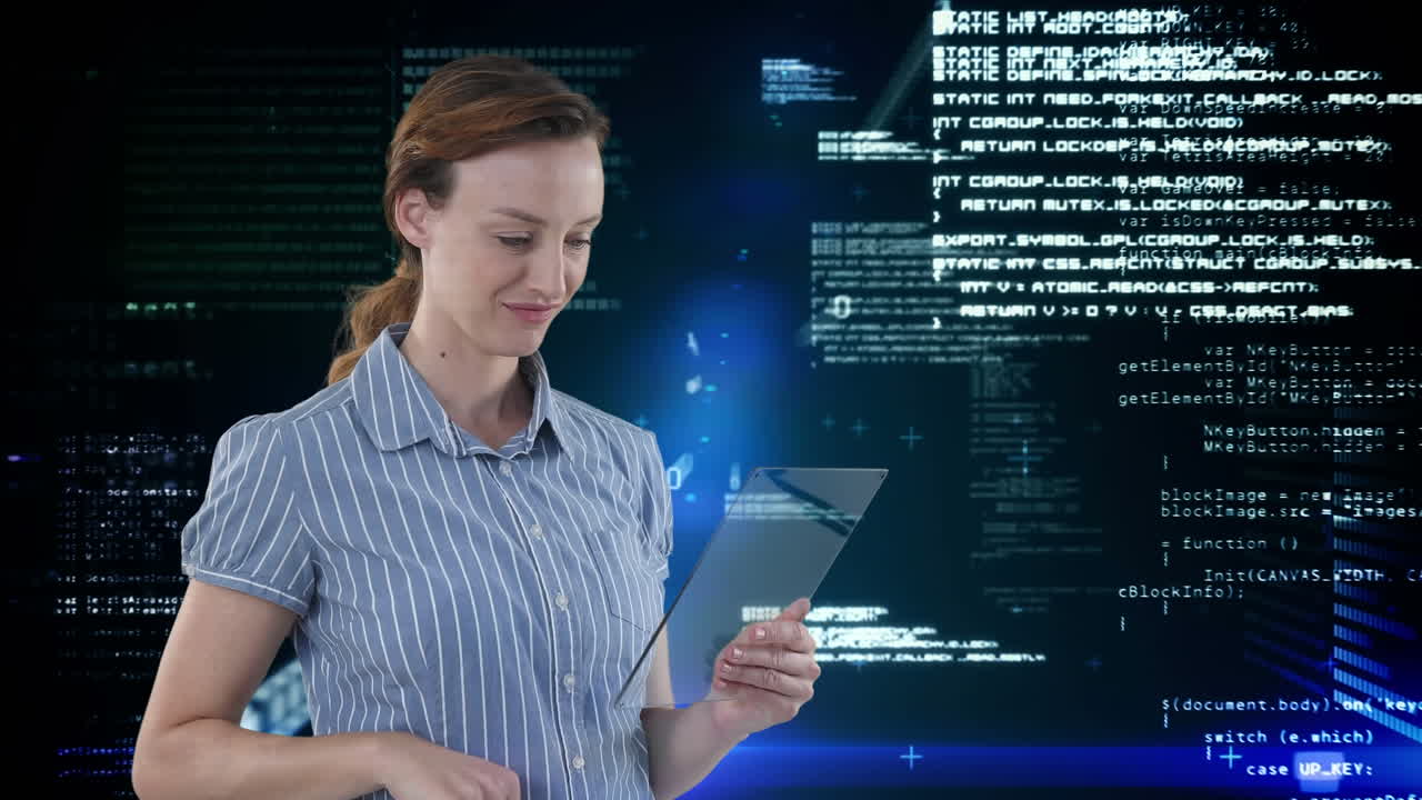 Animation of a Caucasian woman using a 3D interactive tablet.