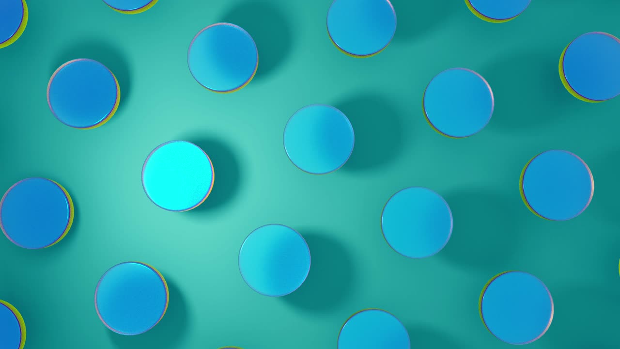 3d 컴퓨터 렌더링 크리스탈 유리 둥근 물체 회전 투르코이즈 배경 4k 원활한 루프 애니메이션 영상.