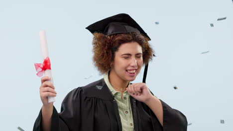 graduado, celebración y mujer en el estudio
