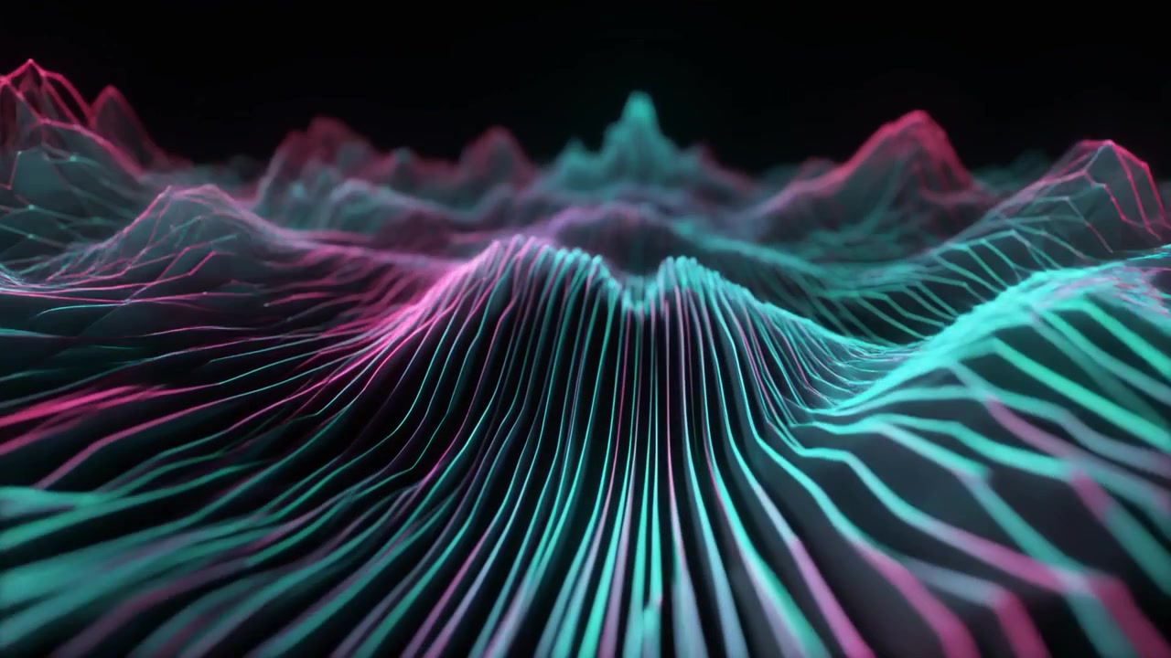 Abstract Digital Waveform Animation with Neon Pink and Cyan Lines