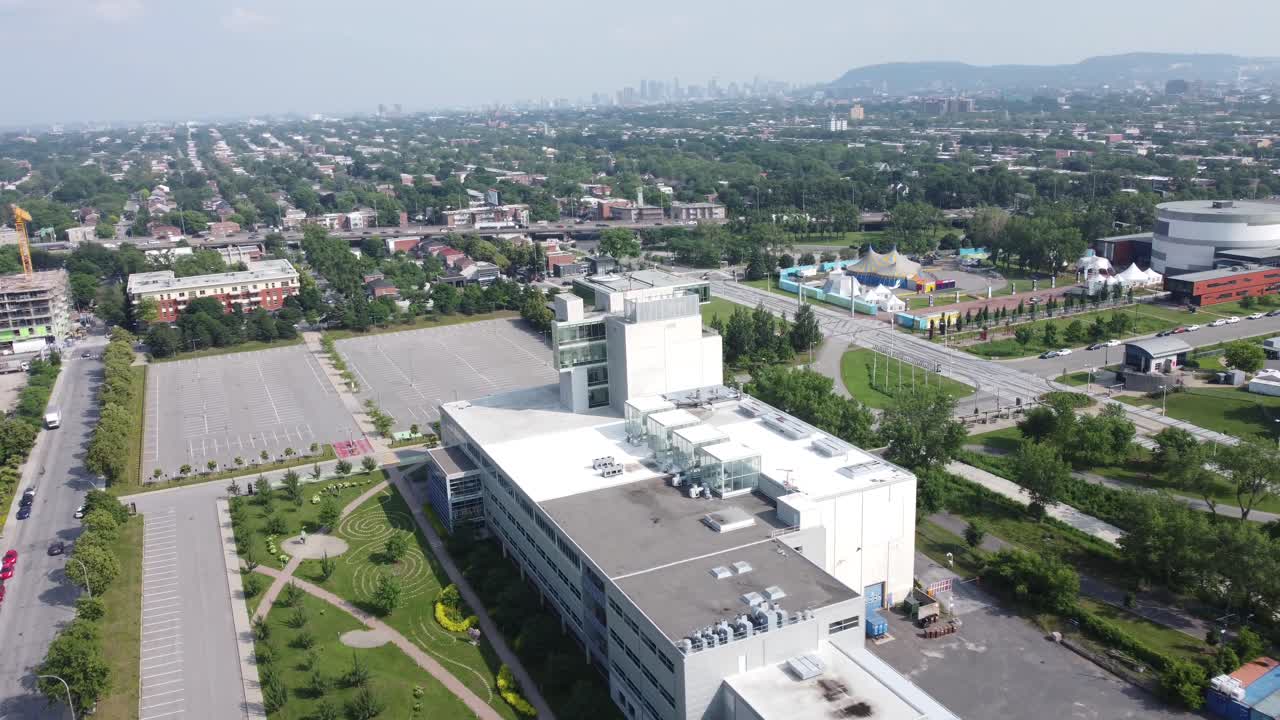 Aerial view of Montreal skyline and Mont Royal in distance